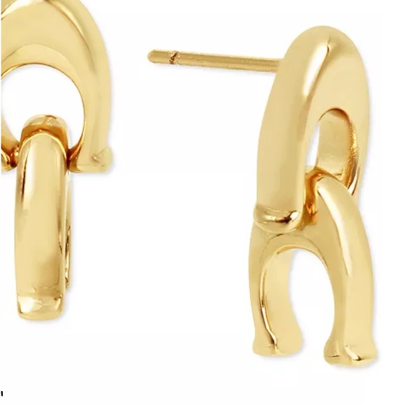 COACH Gold-Tone Signature C Double Drop Stud Earrings - Picture 4 of 7